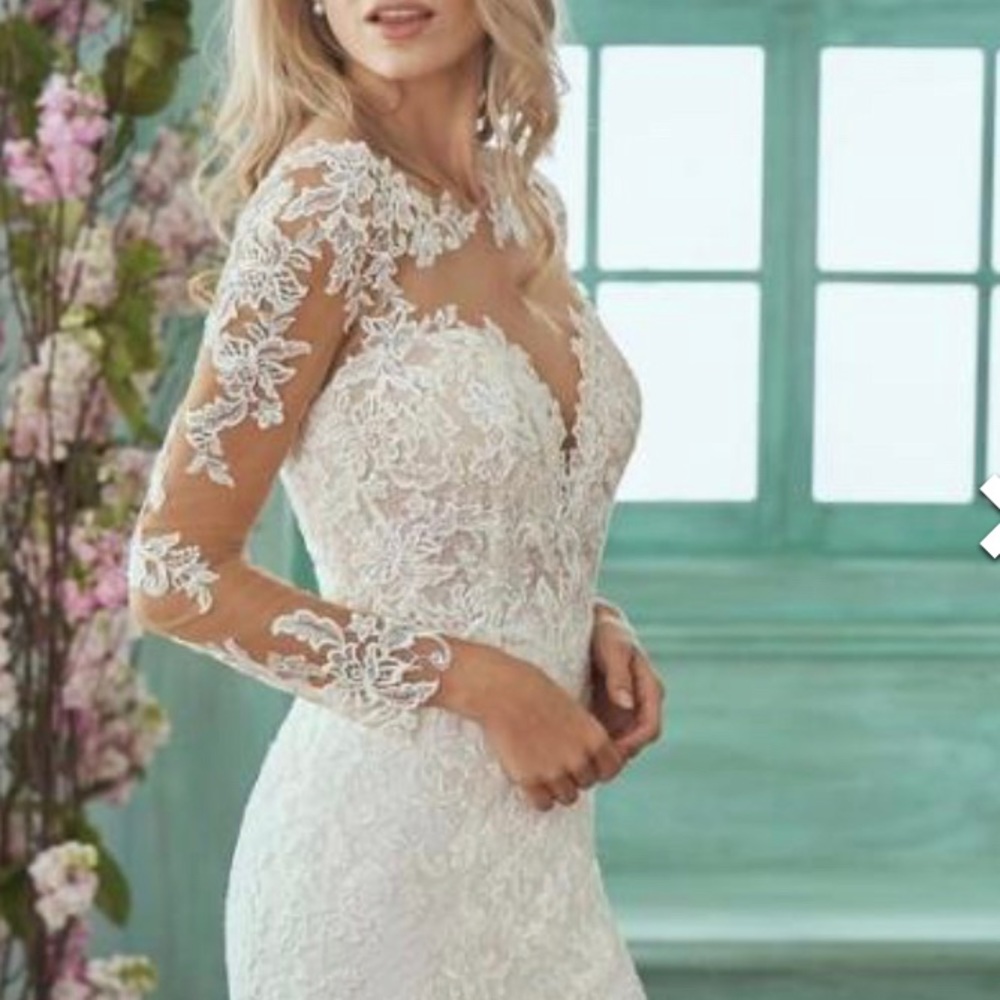 Jasmine Collection Sz16 Sheer/laced Sleeve Trumpet Silo Ivory/cream Wedding Dres